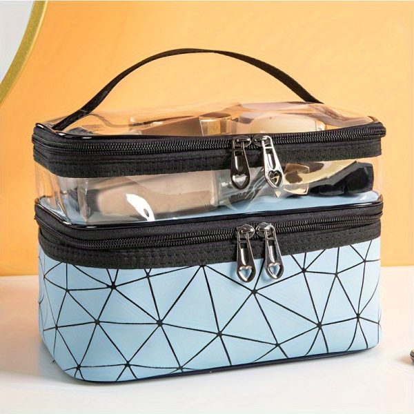 Peekingoose Double-Layer Grid Cosmetic Bag - Large Capacity, Portable Travel Organizer for Skincare and Toiletries