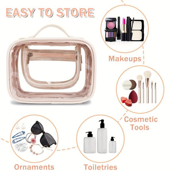 Peekingoose Transparent Double-Layer Large Capacity Makeup Bag - Portable, Minimalist Design, Waterproof Travel Cosmetic Storage Bag